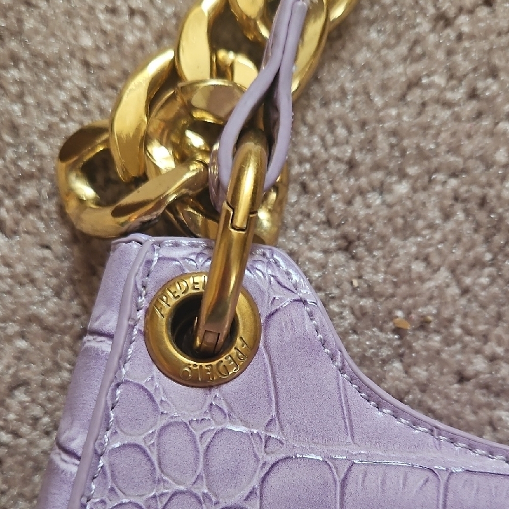 Lavender Croc-Embossed Bag with Gold Chain - Picture 4 of 4